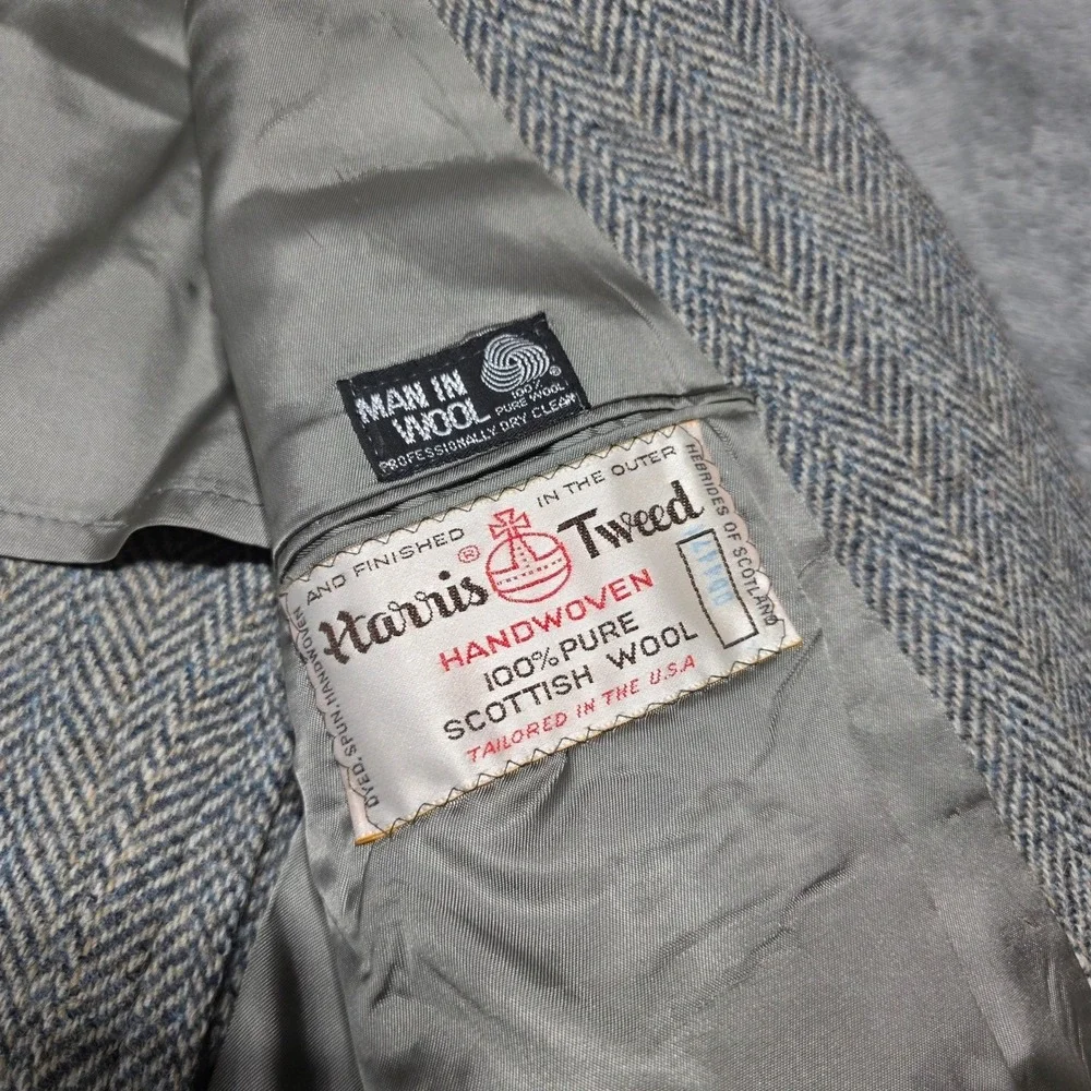 Harris Tweed Blazer Herringbone Wool Sport Coat Handwoven Scottish Mens 41R READ